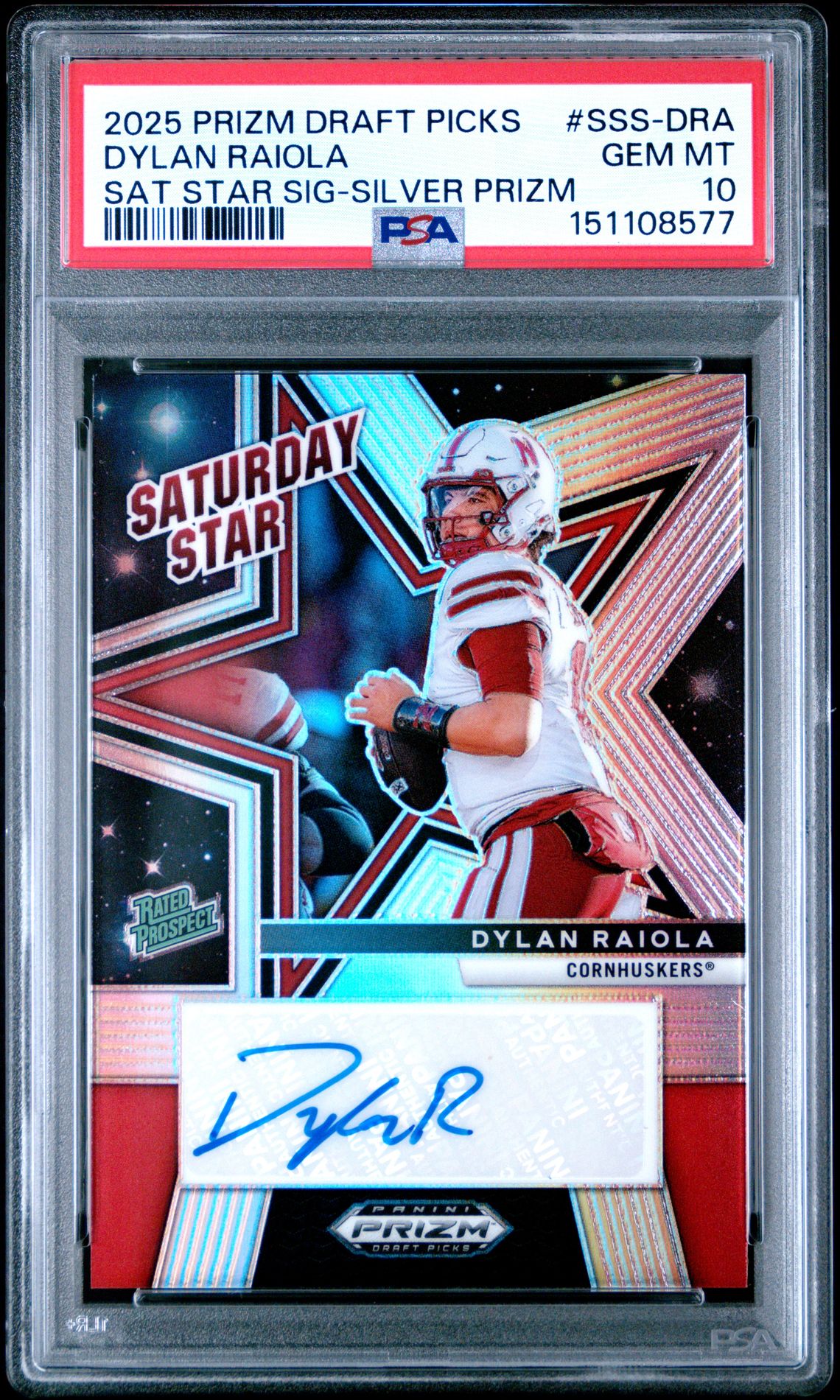 2025 Panini PANINI PRIZM DRAFT PICKS SATURDAY STAR SIGNATURES SAT STAR SIG-SILVER PRIZM #SSS-DRA Dylan Raiola front