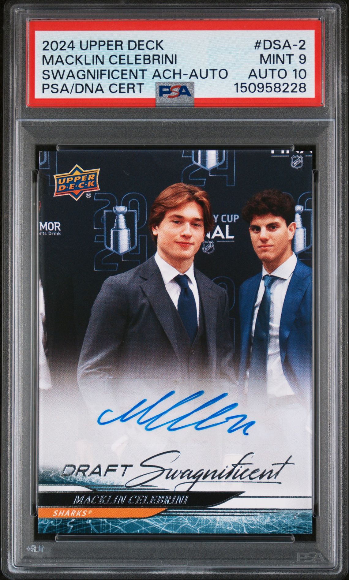 2024 Upper Deck UPPER DECK EXTENDED SERIES SWAGNIFICENT ACHIEVEMENTS AUTO #DSA-2 Macklin Celebrini front