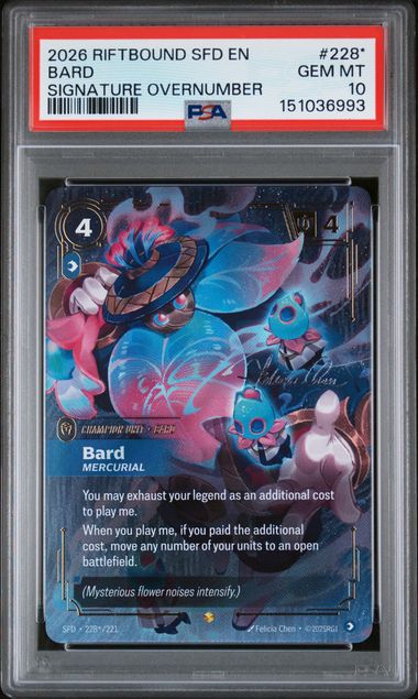 2026 RIFTBOUND: LEAGUE OF LEGENDS SFD-SPIRITFORGED SIGNATURE OVERNUMBER #228* Bard front