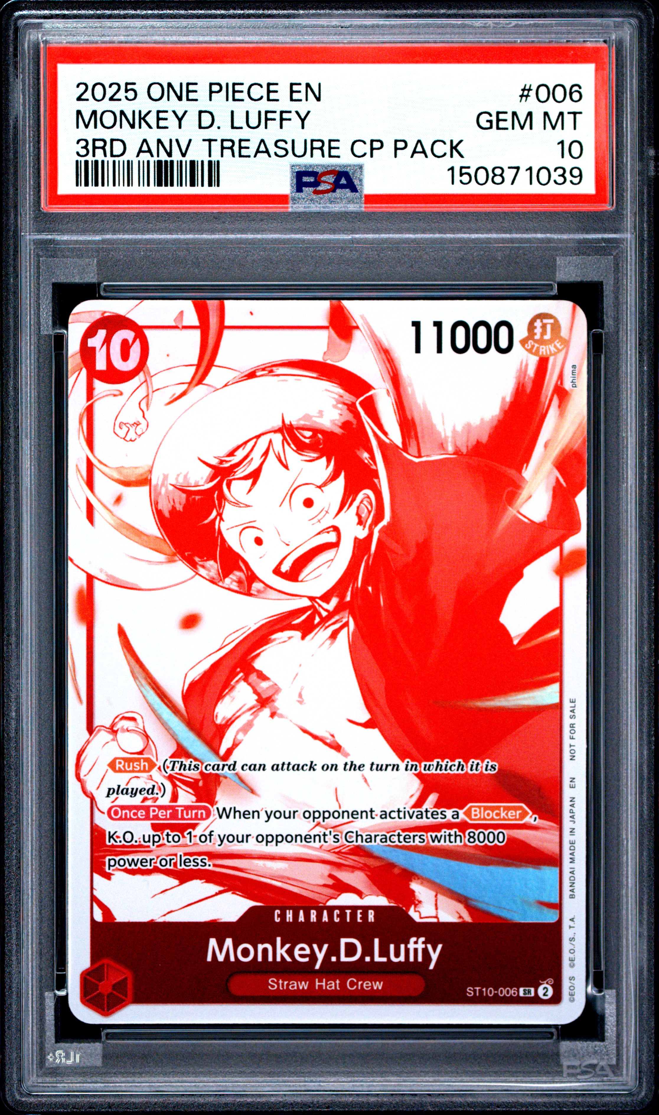 2025 #006 Monkey D. Luffy PSA 10 One Piece 3rd Anniversary! One Piece Card Treasure Campaign Pack
