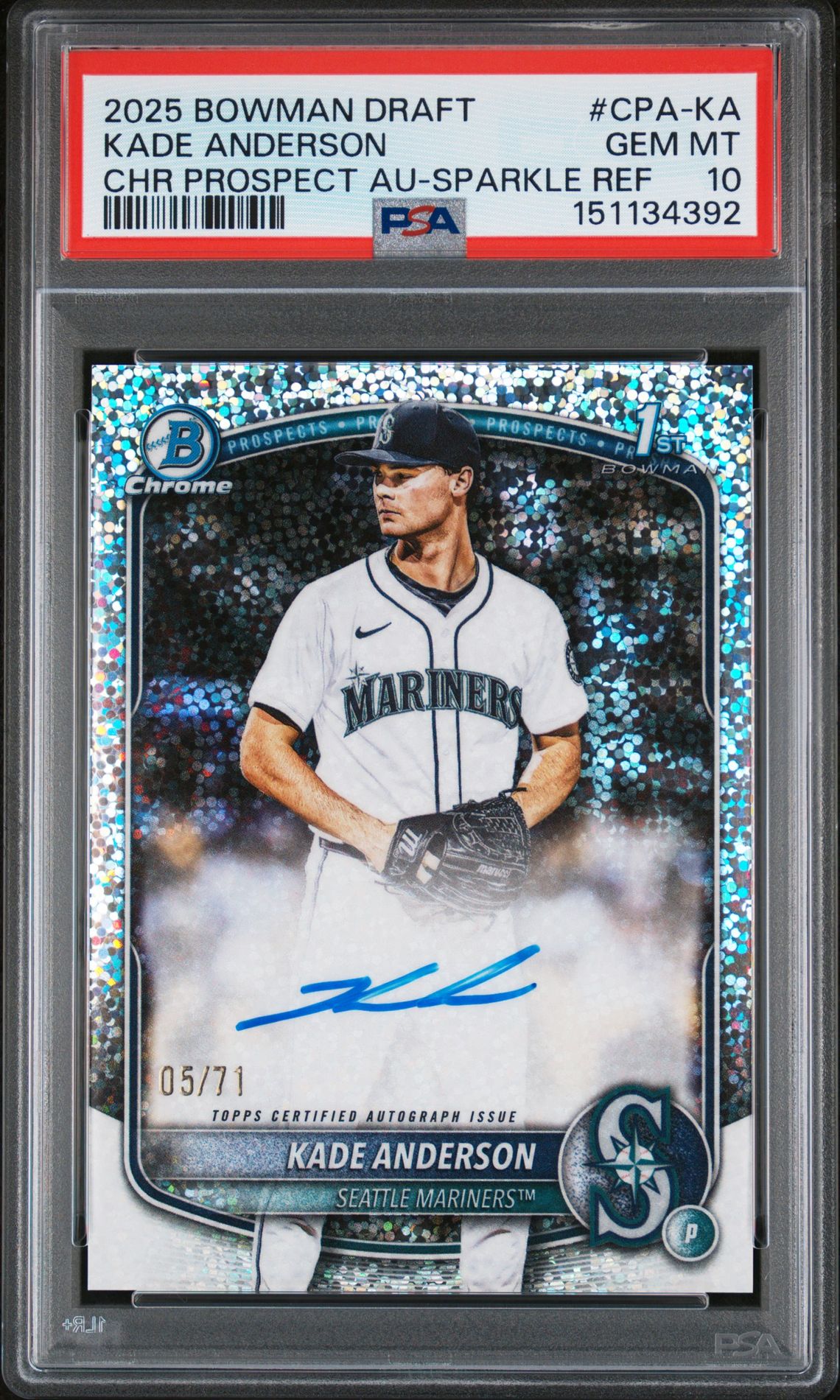 2025 Bowman BOWMAN DRAFT CHROME PROSPECT AUTOGRAPHS CHR PROSPECT AU-SPARKLE REF #CPA-KA Kade Anderson front