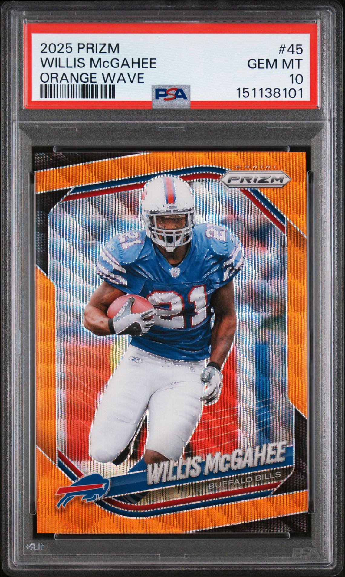 2025 Panini Prizm Willis Mcgahee #45 (Orange Wave) Gem Mt 10 front