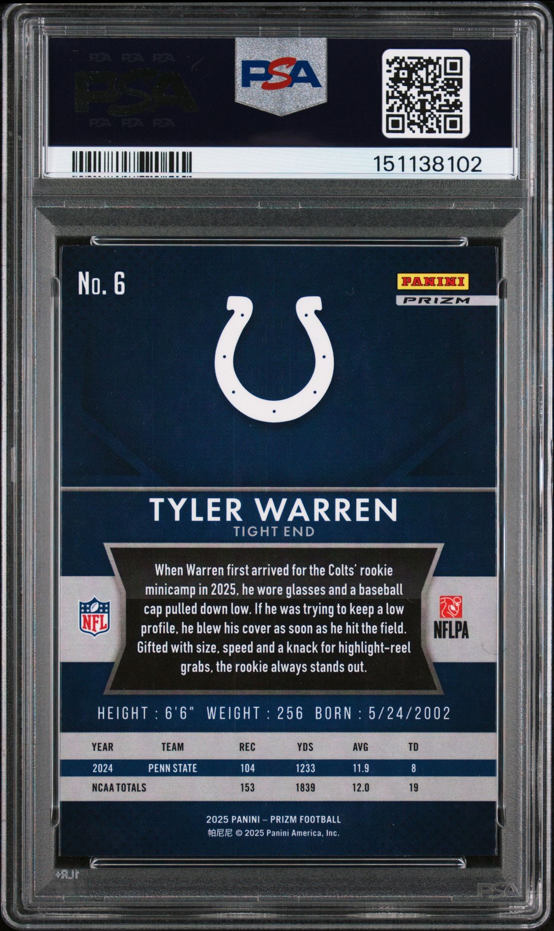2025 Panini Prizm Prizm Flashback Rookie Tyler Warren #6 (Silver Prizm) Nm-Mt 8 back
