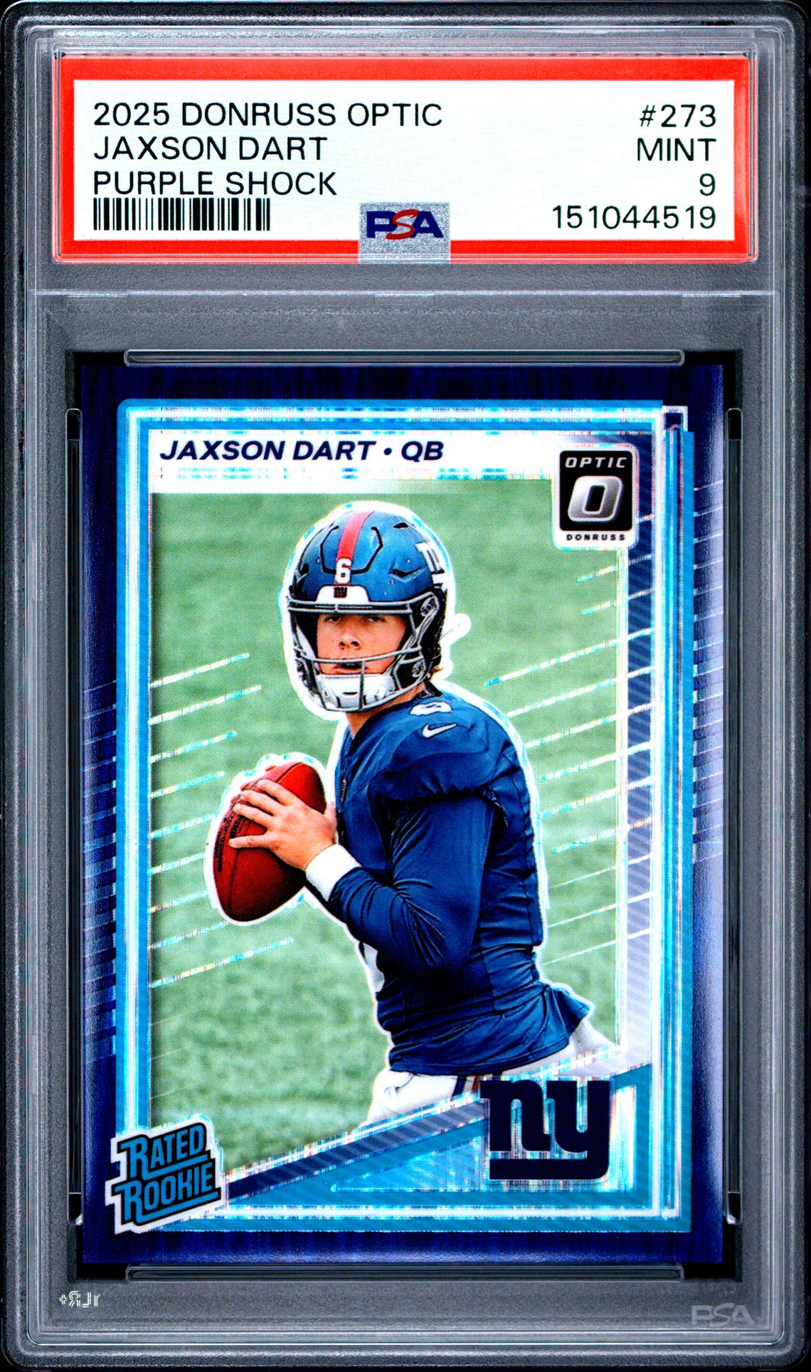 2025 Panini Donruss Optic Jaxson Dart #273 (Purple Shock) Mint 9 front
