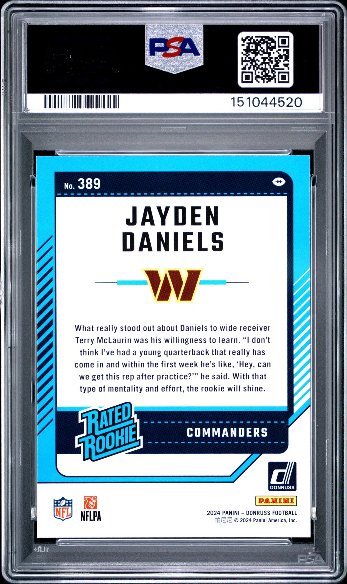 2024 Panini Donruss Jayden Daniels #389 (Press Proof Green) Nm-Mt 8 back