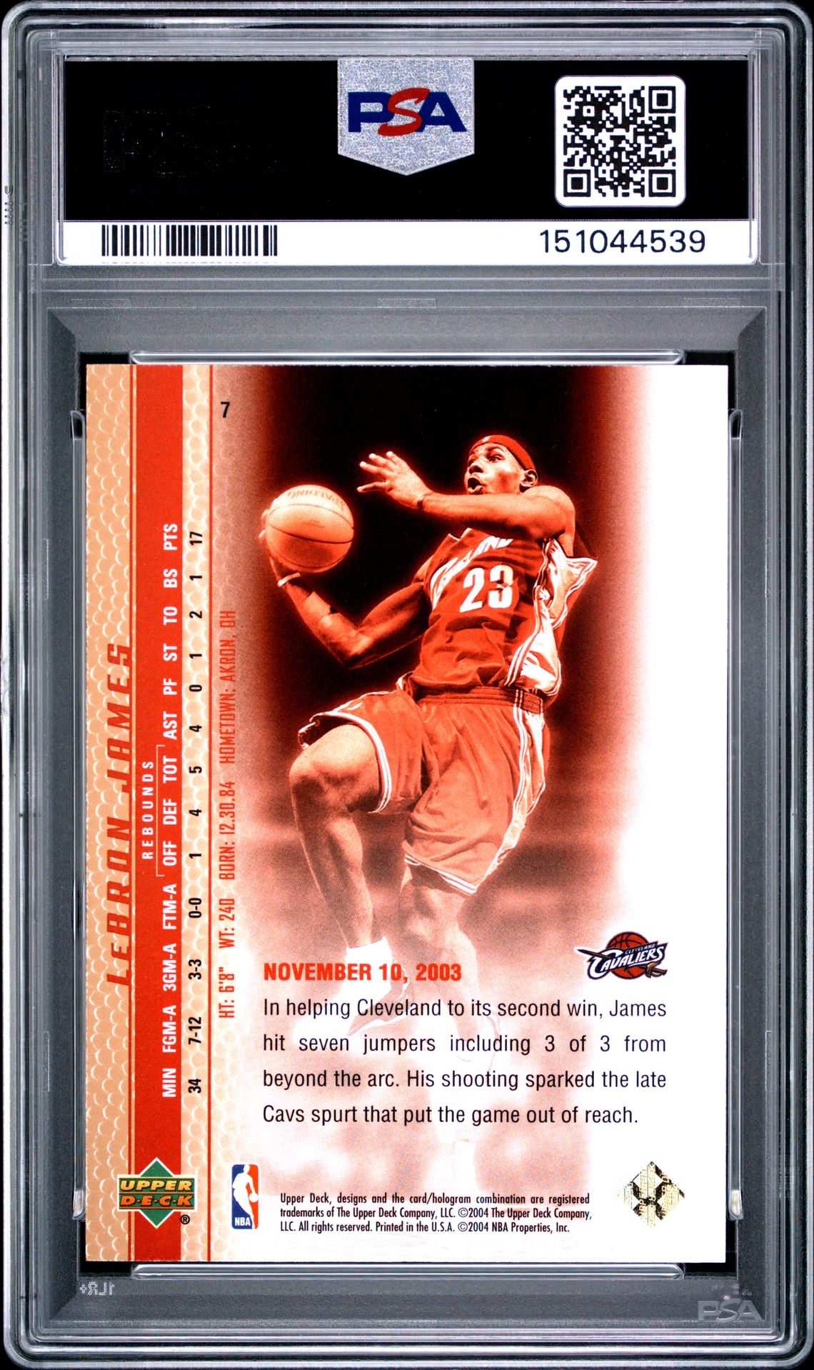 2003 Upper Deck Lebron James Phenomenal Beginnings Lebron James #7 (Phenomenal Beginning-Gold) Mint 9 back