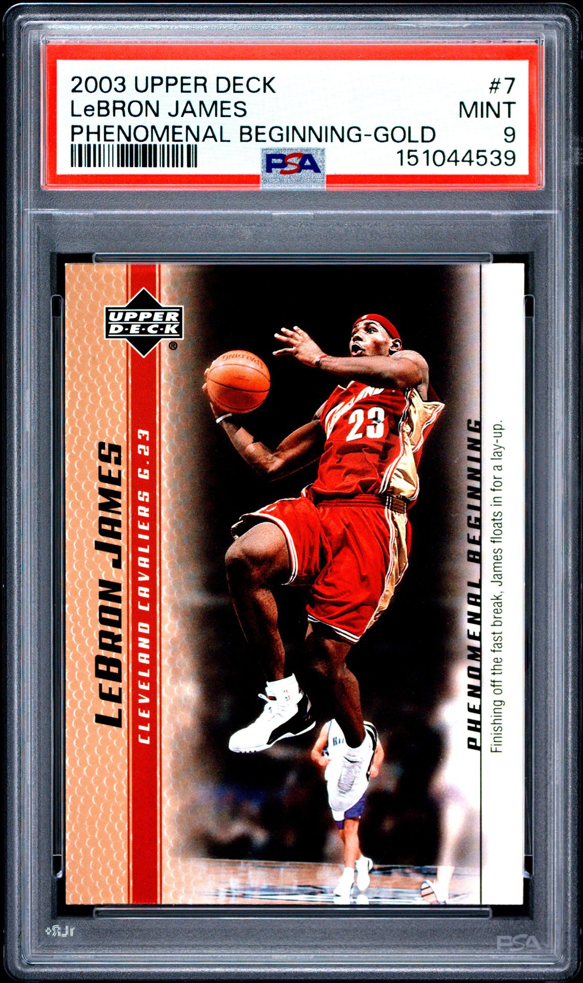2003 Upper Deck Lebron James Phenomenal Beginnings Lebron James #7 (Phenomenal Beginning-Gold) Mint 9 front