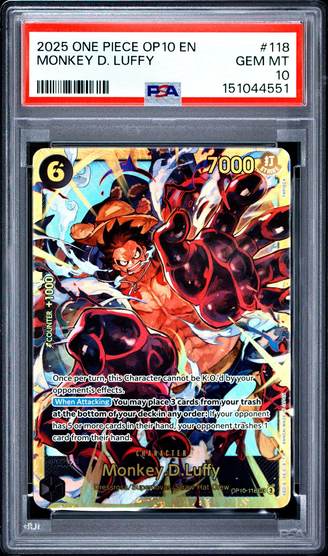 2025 One Piece Op10-Royal Blood Monkey D. Luffy #118 Gem Mt 10 front