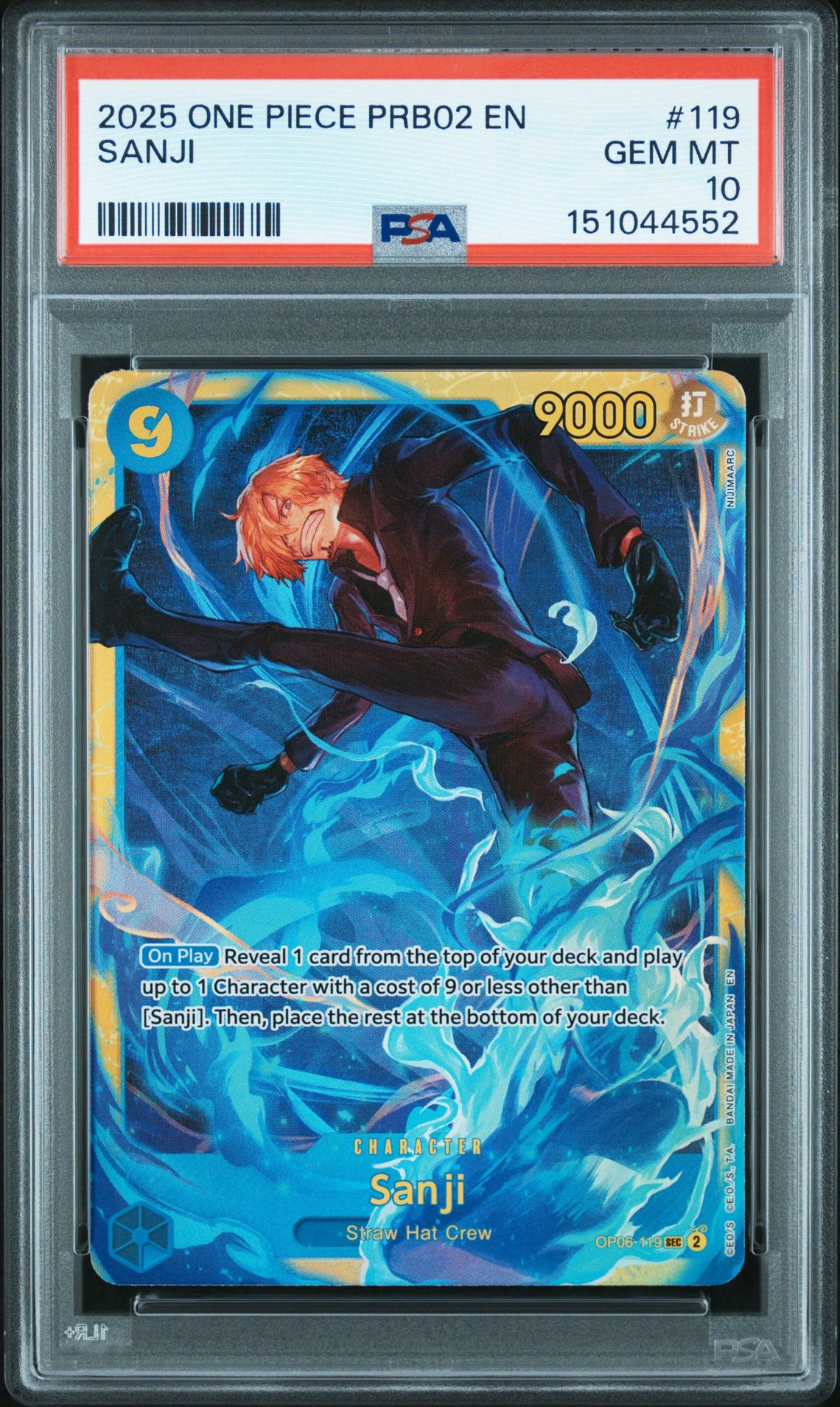 2025 One Piece Prb02-Premium Booster -One Piece Card The Best- Vol.2 Sanji #119 Gem Mt 10 front