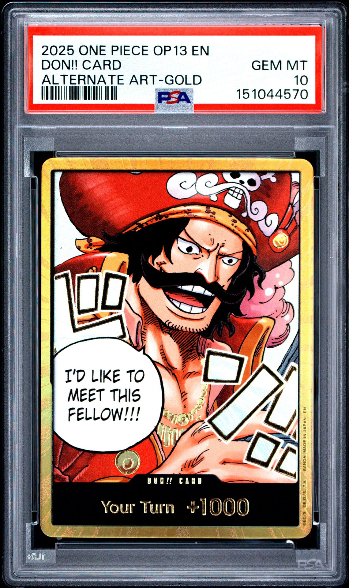 2025 One Piece Op13-Carrying On His Will Don!! Card (Alternate Art-Gold) Gem Mt 10 front