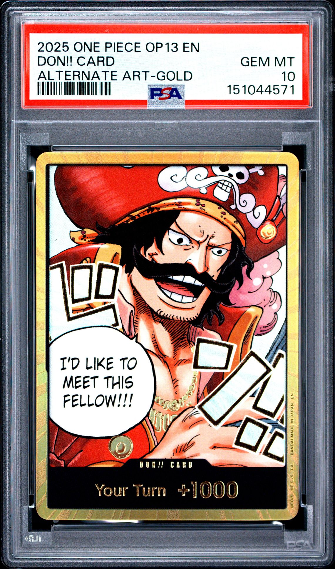 2025 One Piece Op13-Carrying On His Will Don!! Card (Alternate Art-Gold) Gem Mt 10 front