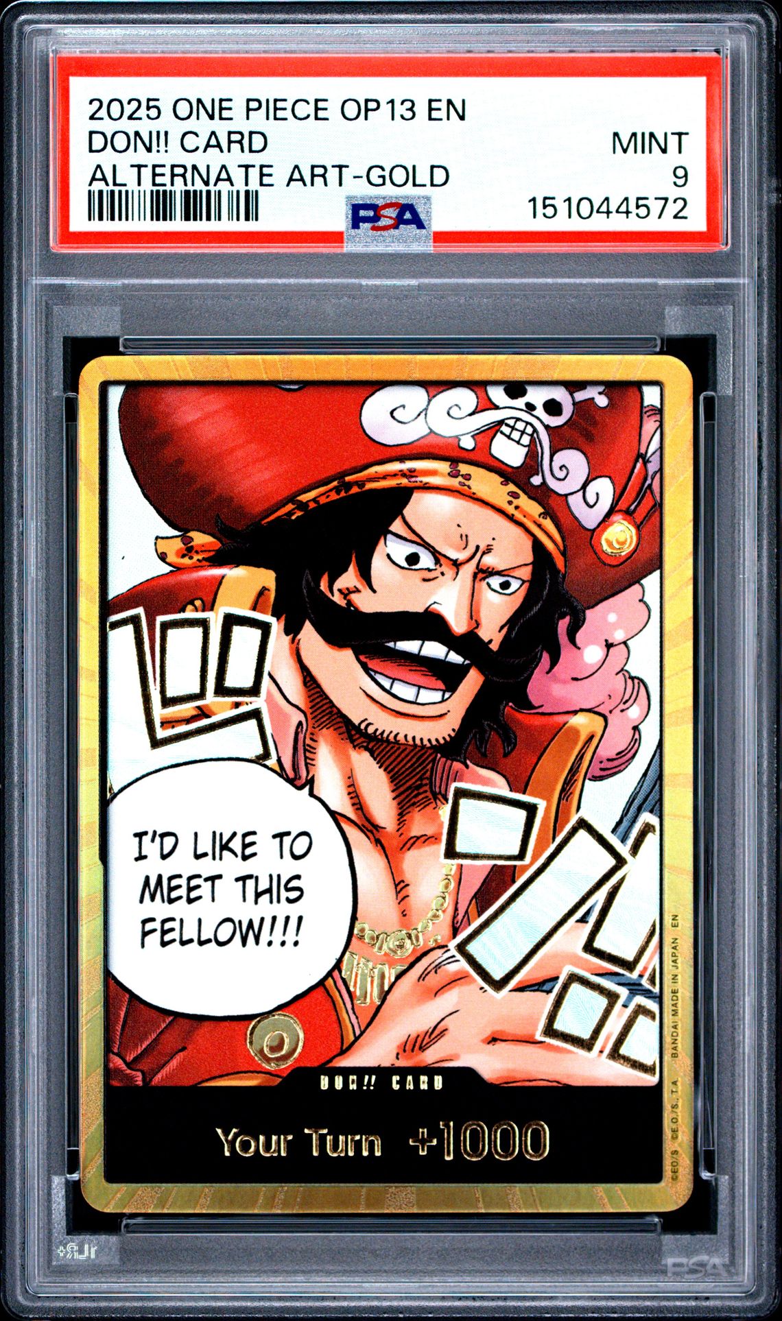2025 One Piece Op13-Carrying On His Will Don!! Card (Alternate Art-Gold) Mint 9 front
