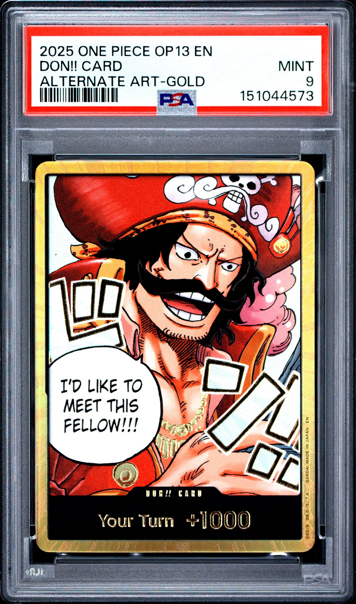 2025 One Piece Op13-Carrying On His Will Don!! Card (Alternate Art-Gold) Mint 9 front