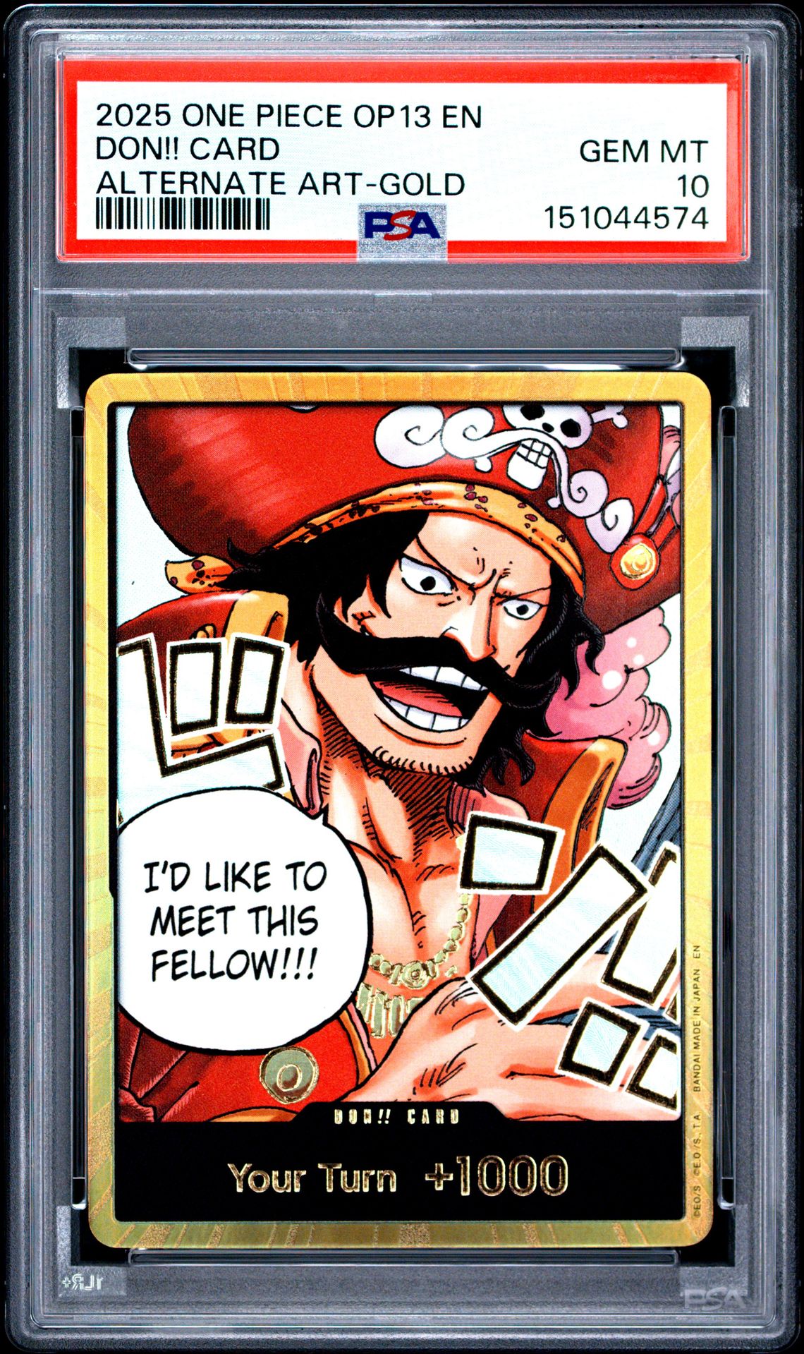 2025 One Piece Op13-Carrying On His Will Don!! Card (Alternate Art-Gold) Gem Mt 10 front