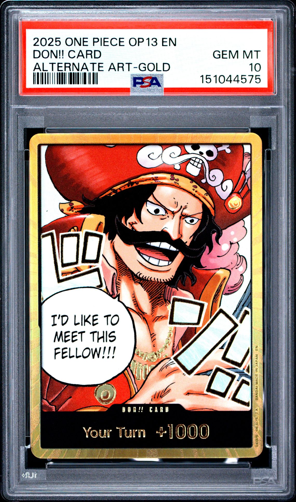 2025 One Piece Op13-Carrying On His Will Don!! Card (Alternate Art-Gold) Gem Mt 10 front