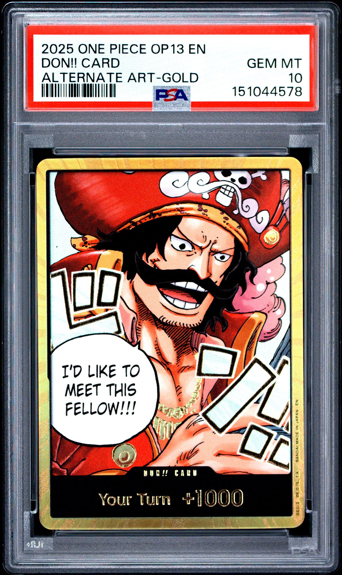 2025 One Piece Op13-Carrying On His Will Don!! Card (Alternate Art-Gold) Gem Mt 10 front