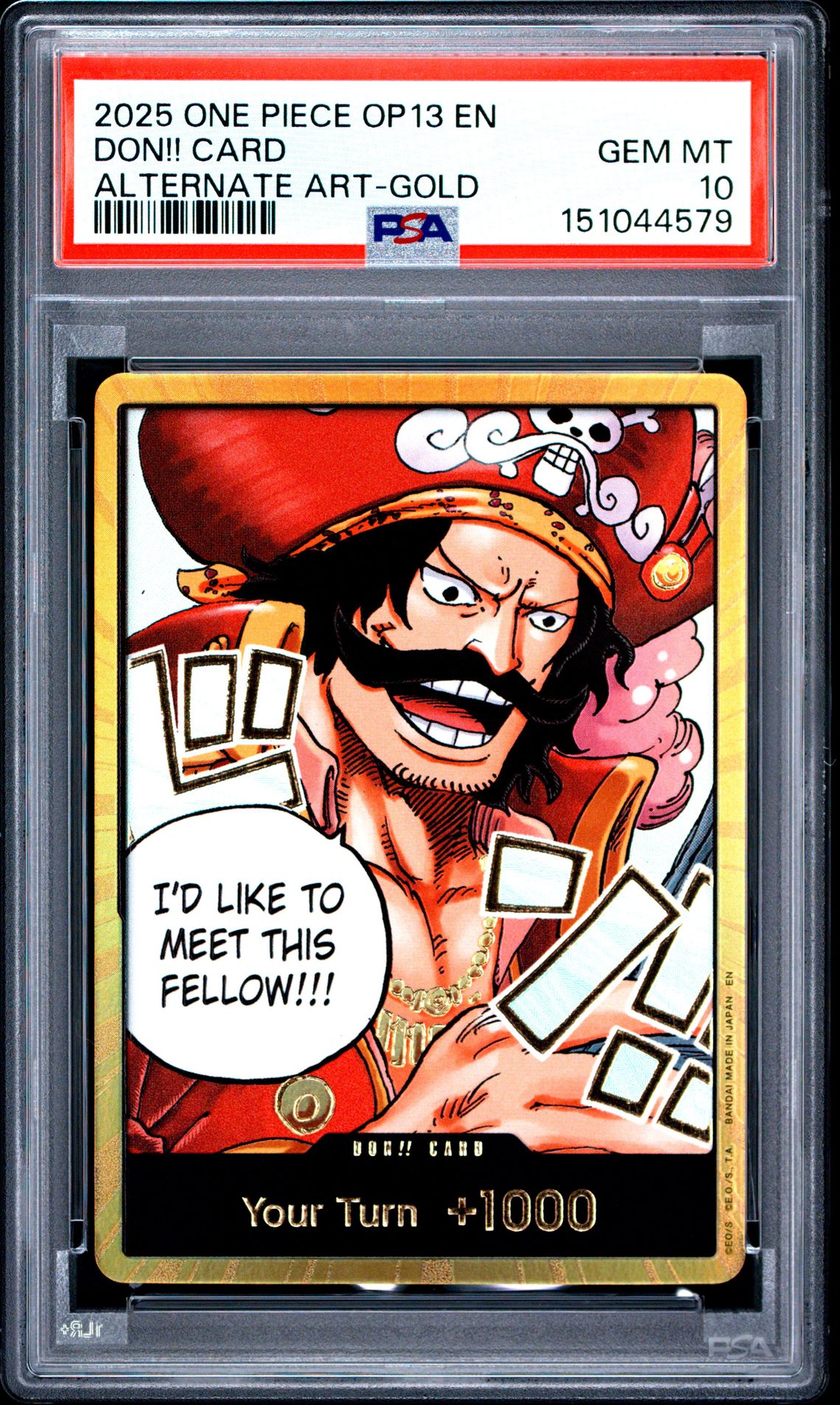 2025 One Piece Op13-Carrying On His Will Don!! Card (Alternate Art-Gold) Gem Mt 10 front