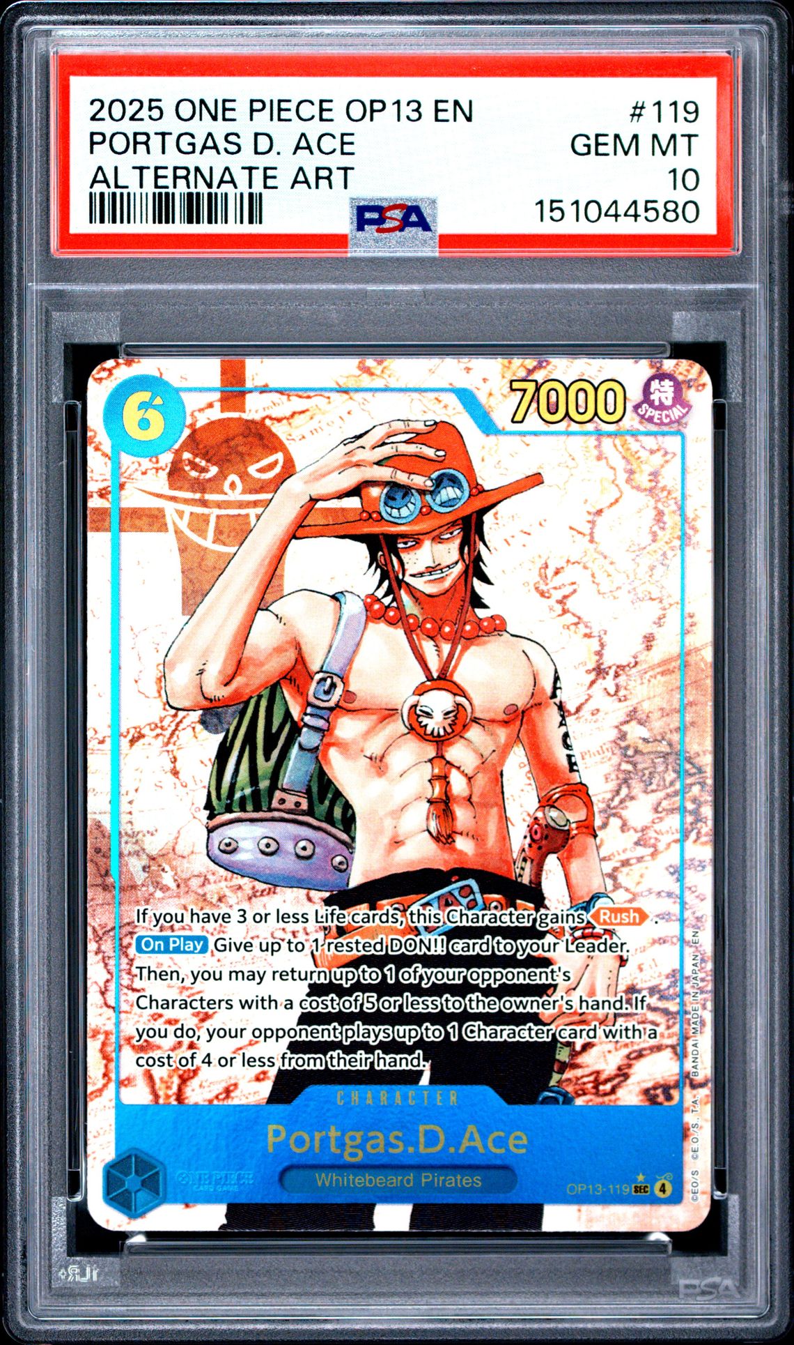 2025 One Piece Op13-Carrying On His Will Portgas D. Ace #119 (Alternate Art) Gem Mt 10 front