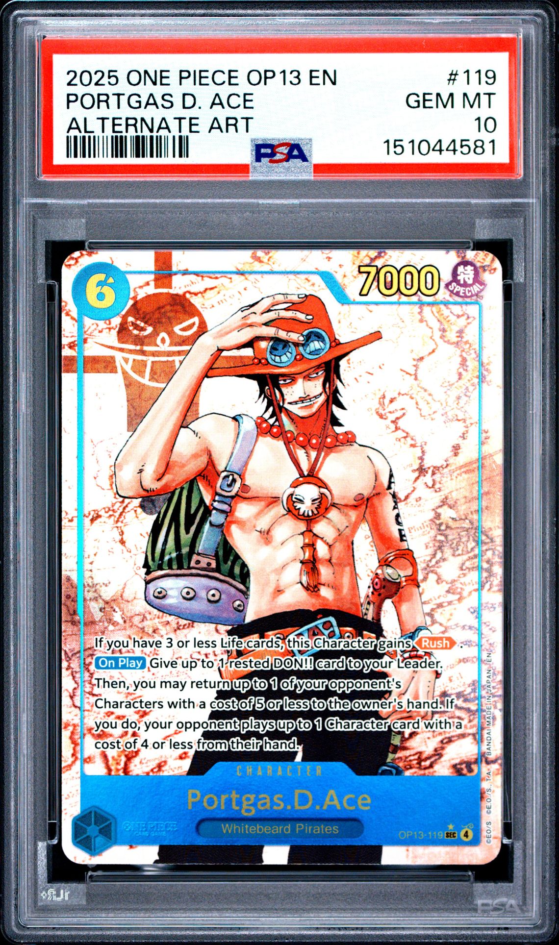 2025 One Piece Op13-Carrying On His Will Portgas D. Ace #119 (Alternate Art) Gem Mt 10 front