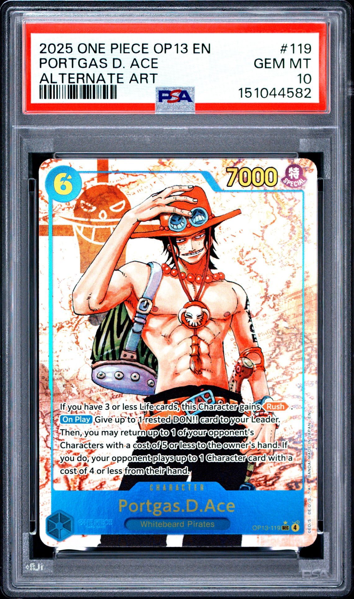 2025 One Piece Op13-Carrying On His Will Portgas D. Ace #119 (Alternate Art) Gem Mt 10 front