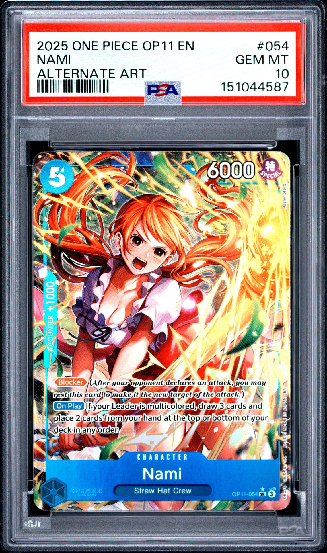 2025 One Piece Op11-A Fist Of Divine Speed Nami #054 (Alternate Art) Gem Mt 10 front