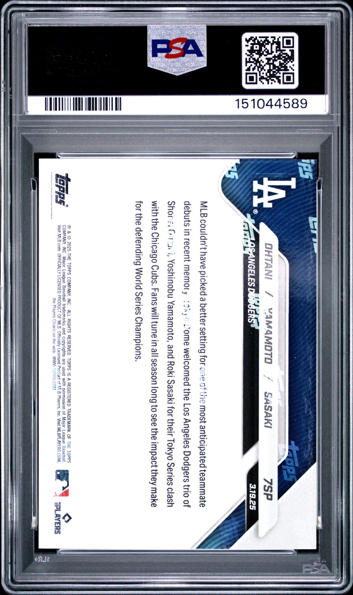 2025 Topps Now Ohtani/Yamamoto/Sasaki #7Sp Gem Mt 10 back