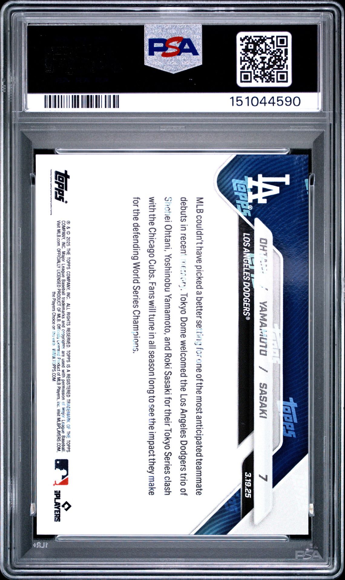 2025 Topps Now Ohtani/Yamamoto/Sasaki #7 Gem Mt 10 back