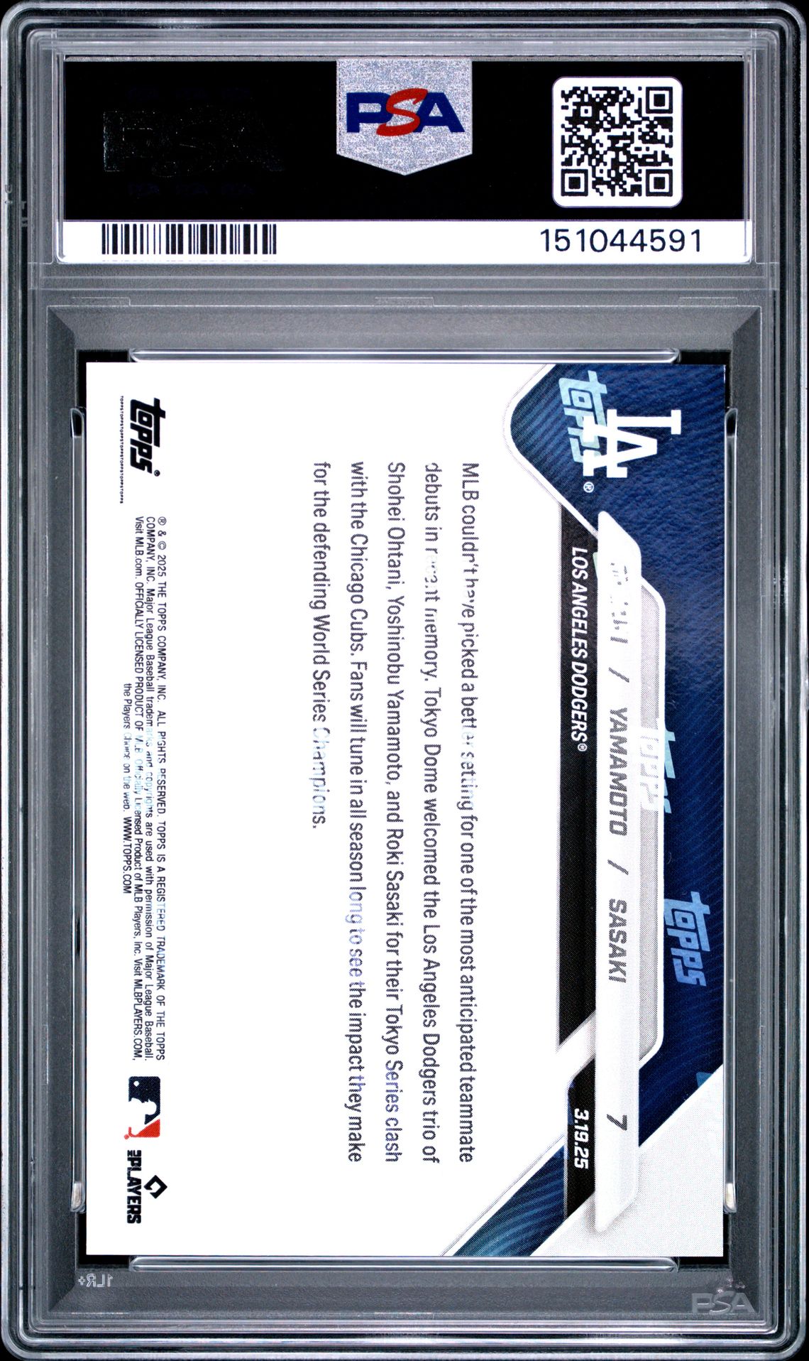 2025 Topps Now Ohtani/Yamamoto/Sasaki #7 Gem Mt 10 back