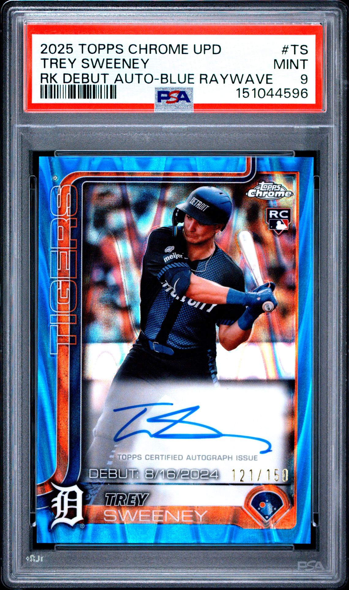 2025 Topps Chrome Update Rookie Debut Autographs Trey Sweeney #Ts (Rk Debut Auto-Blue Raywave) Mint 9 front