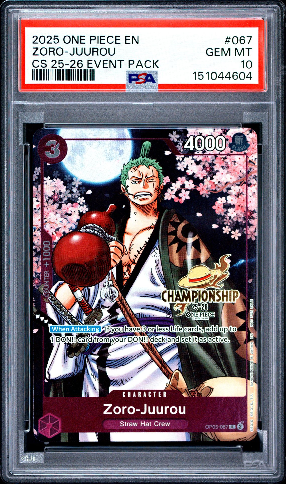 2025 One Piece Championship 2025-26 Event Pack Zoro-Juurou #067 Gem Mt 10 front