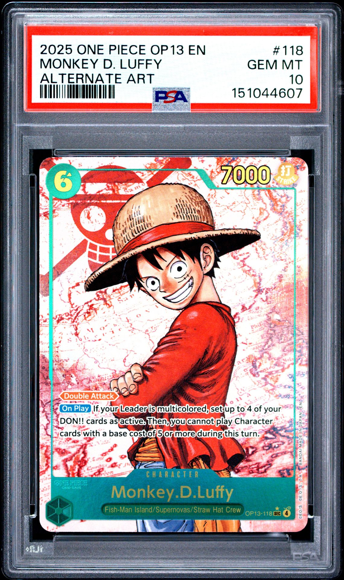2025 One Piece Op13-Carrying On His Will Monkey D. Luffy #118 (Alternate Art) Gem Mt 10 front