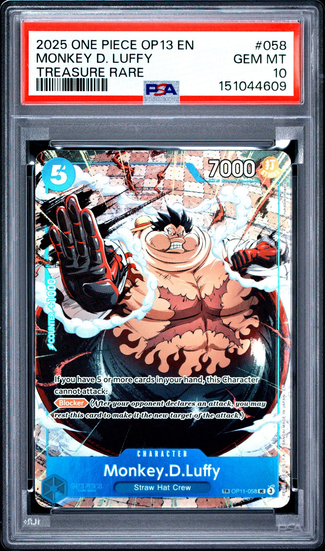 2025 One Piece Op13-Carrying On His Will Monkey D. Luffy #058 (Treasure Rare) Gem Mt 10 front