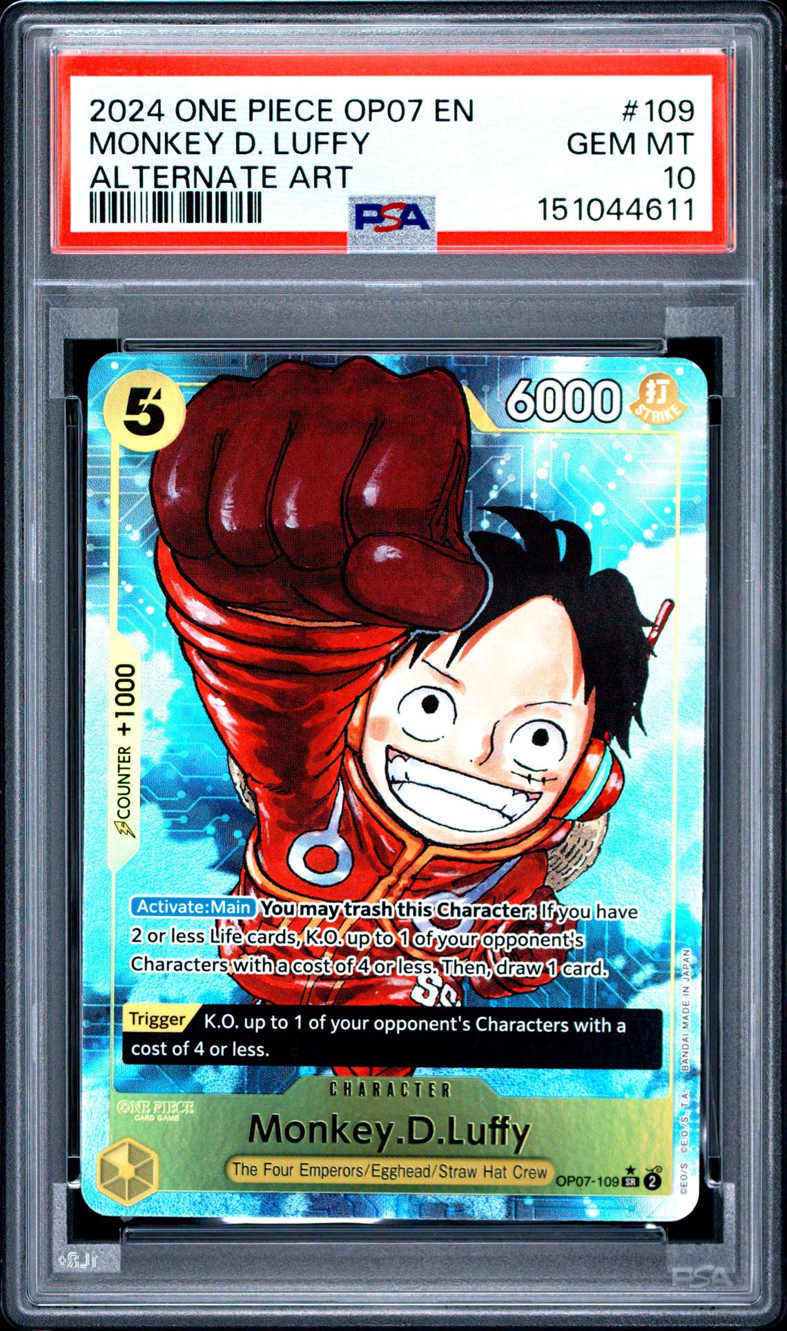 2024 One Piece Op07-500 Years In The Future Monkey D. Luffy #109 (Alternate Art) Gem Mt 10 front