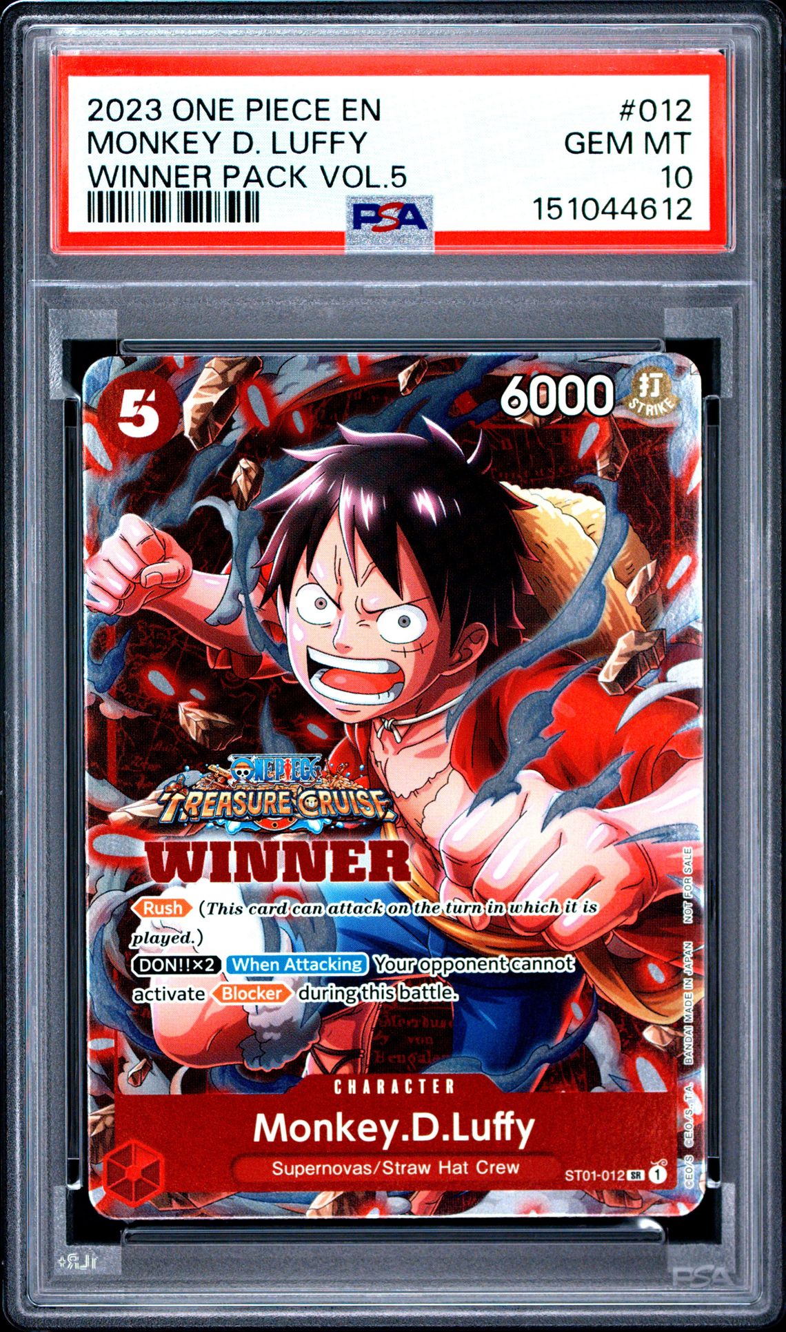 2023 One Piece Promos Monkey D. Luffy #012 (Winner Pack Vol.5) Gem Mt 10 front