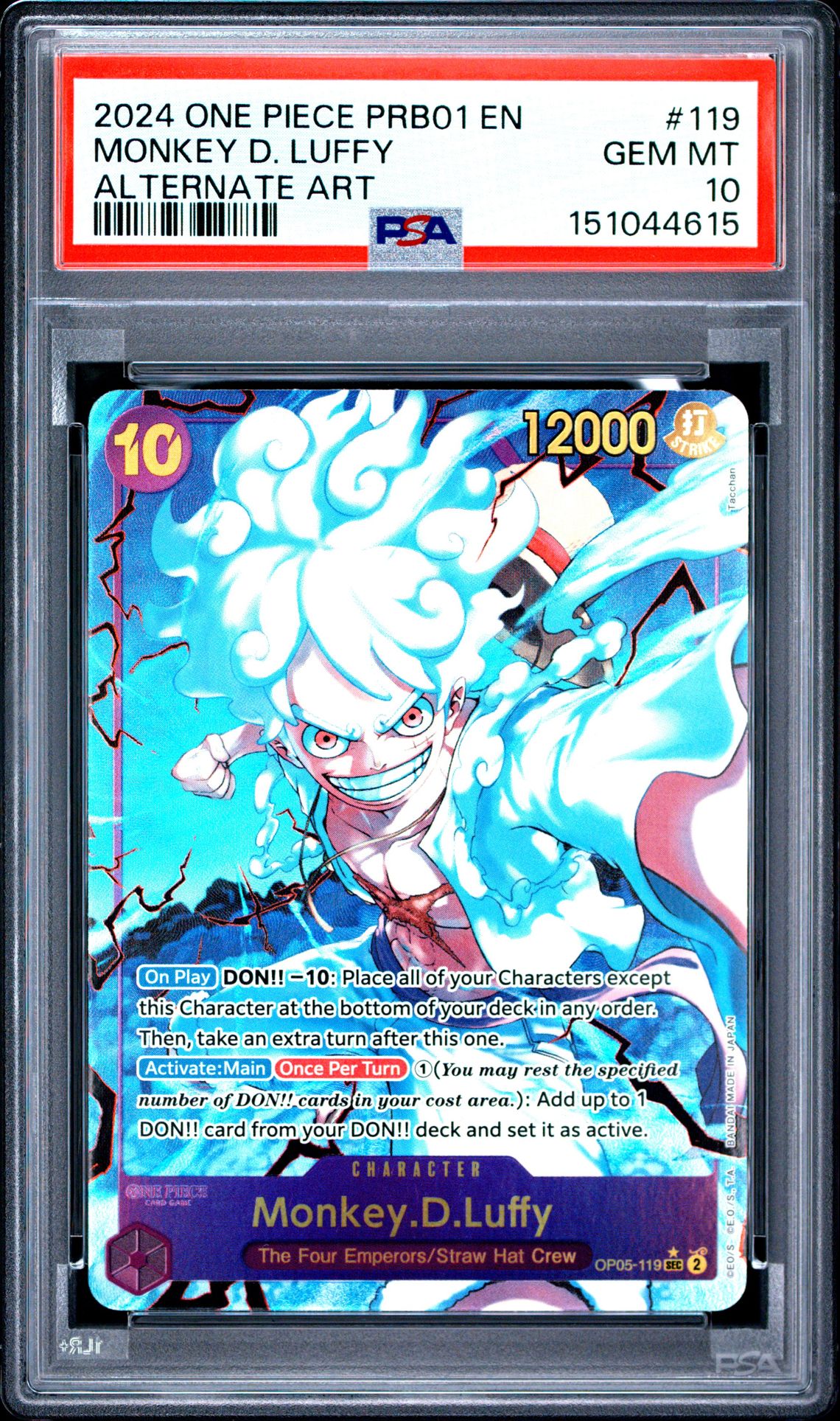 2024 One Piece Prb01-Premium Booster -One Piece Card The Best- Monkey D. Luffy #119 (Alternate Art) Gem Mt 10 front