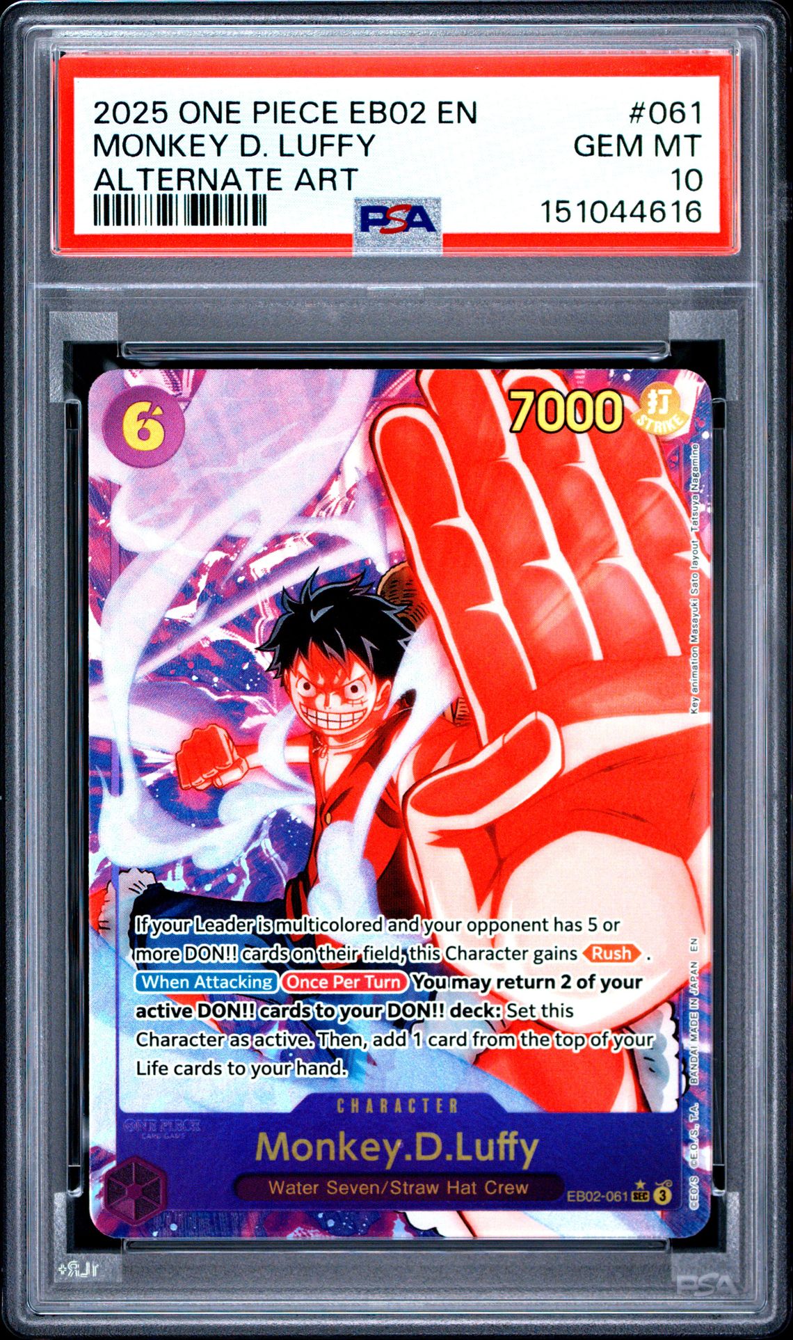 2025 One Piece Eb02-Extra Booster -Anime 25Th Collection- Monkey D. Luffy #061 (Alternate Art) Gem Mt 10 front