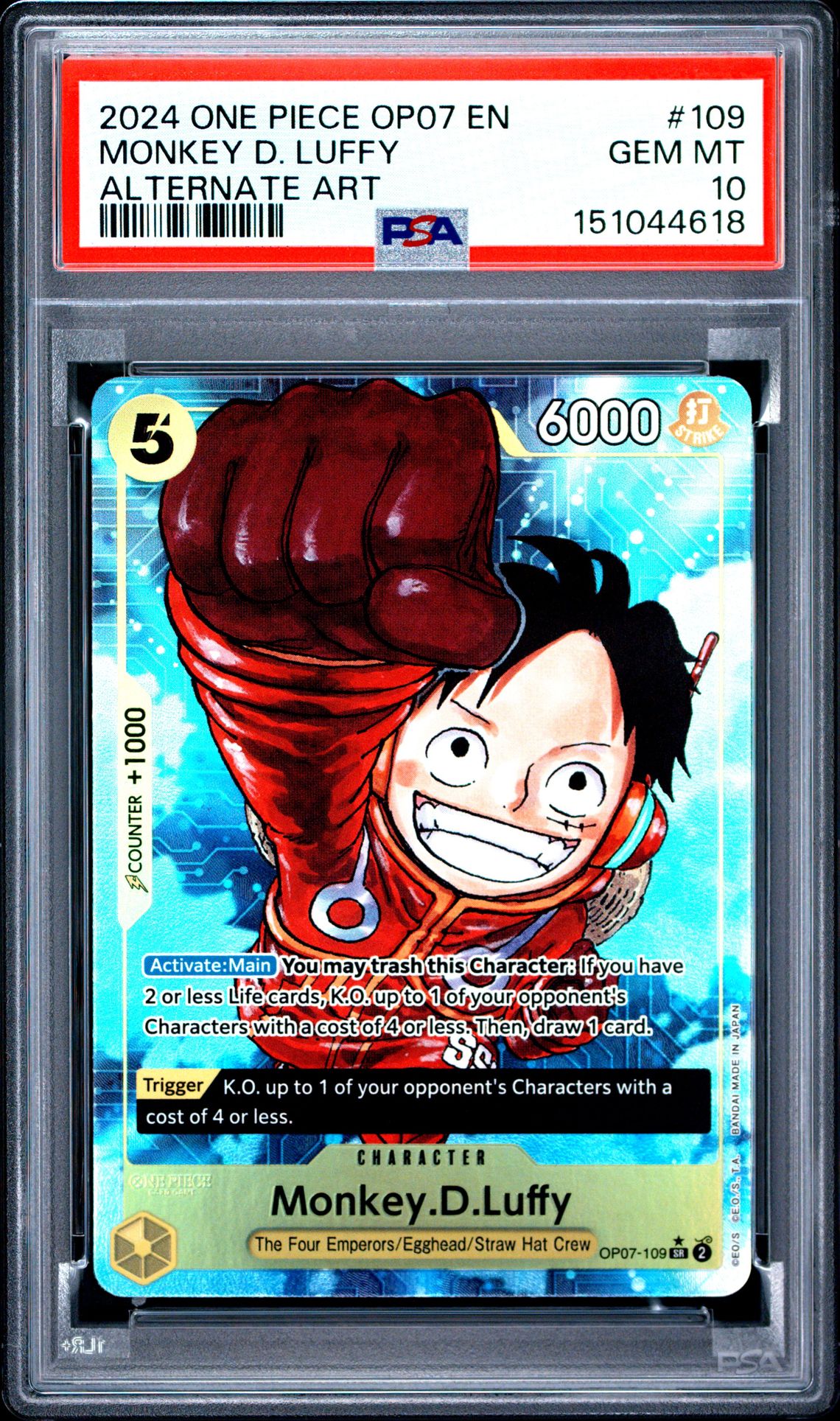 2024 One Piece Op07-500 Years In The Future Monkey D. Luffy #109 (Alternate Art) Gem Mt 10 front