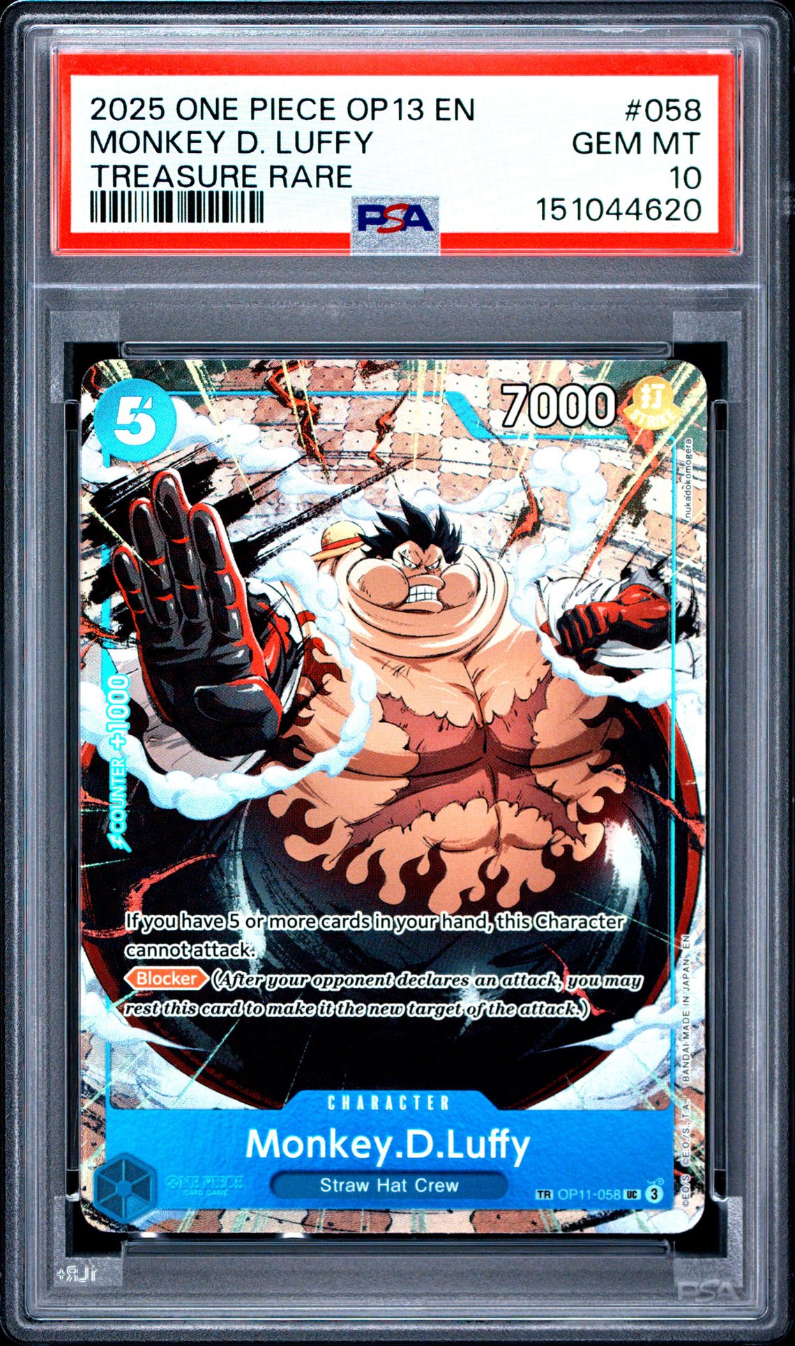 2025 One Piece Op13-Carrying On His Will Monkey D. Luffy #058 (Treasure Rare) Gem Mt 10 front