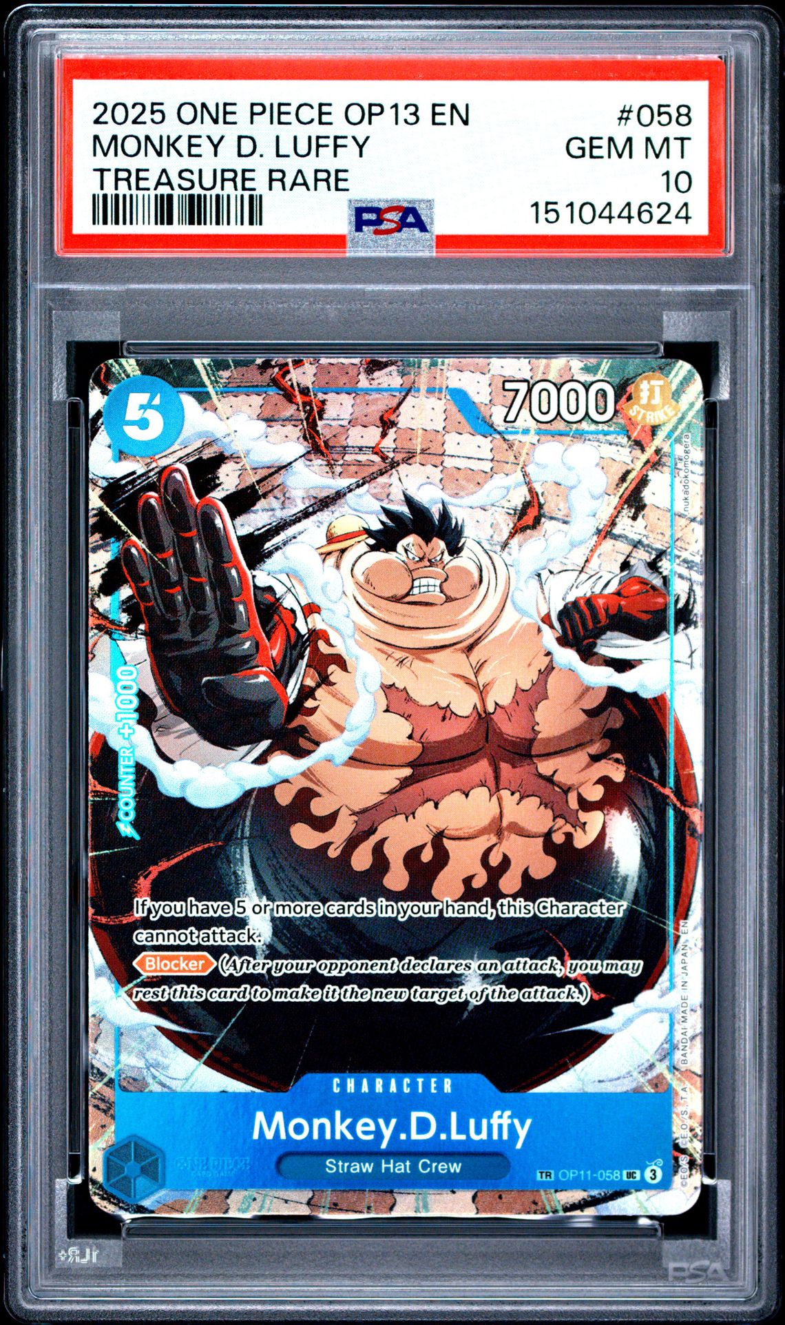 2025 One Piece Op13-Carrying On His Will Monkey D. Luffy #058 (Treasure Rare) Gem Mt 10 front
