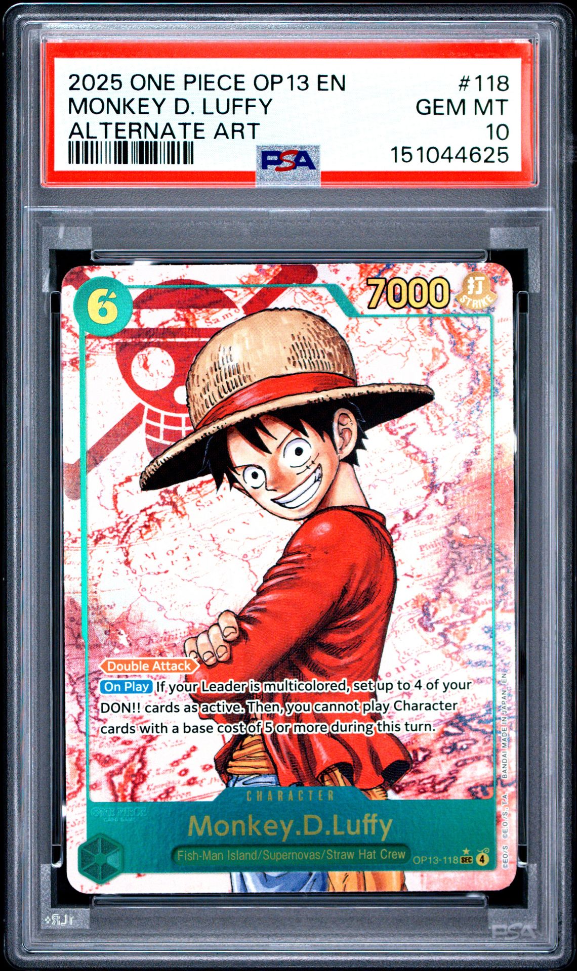 2025 One Piece Op13-Carrying On His Will Monkey D. Luffy #118 (Alternate Art) Gem Mt 10 front