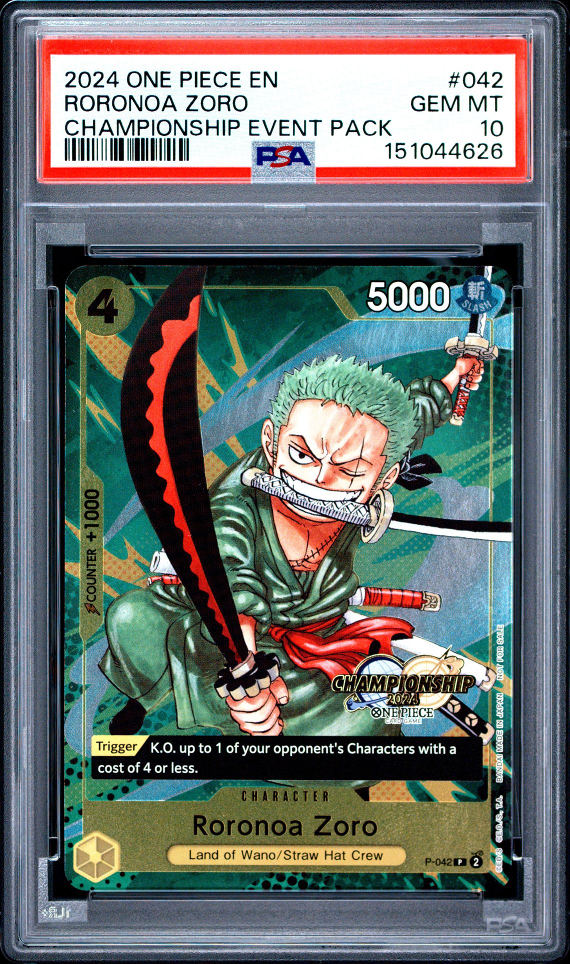2024 One Piece Championship 2024 Event Pack Roronoa Zoro #042 Gem Mt 10 front