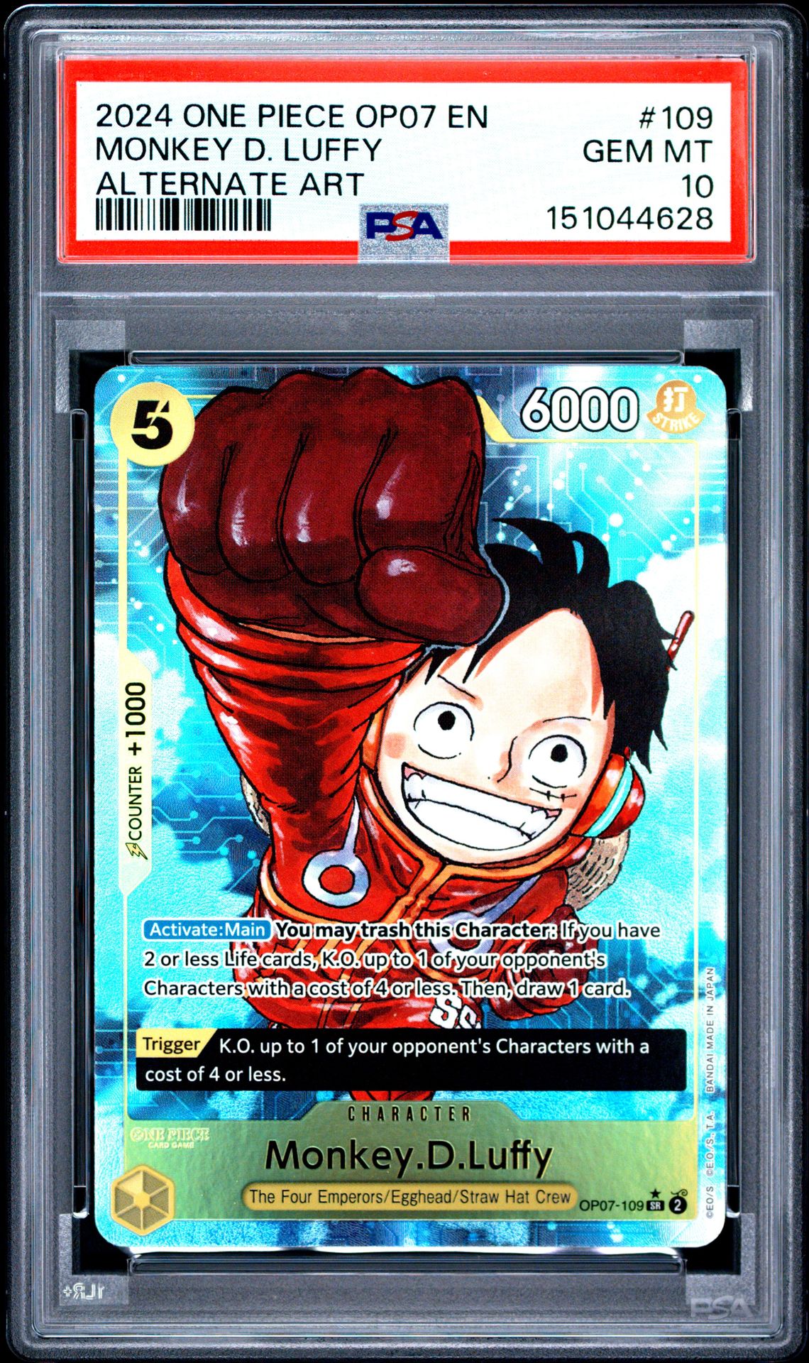2024 One Piece Op07-500 Years In The Future Monkey D. Luffy #109 (Alternate Art) Gem Mt 10 front