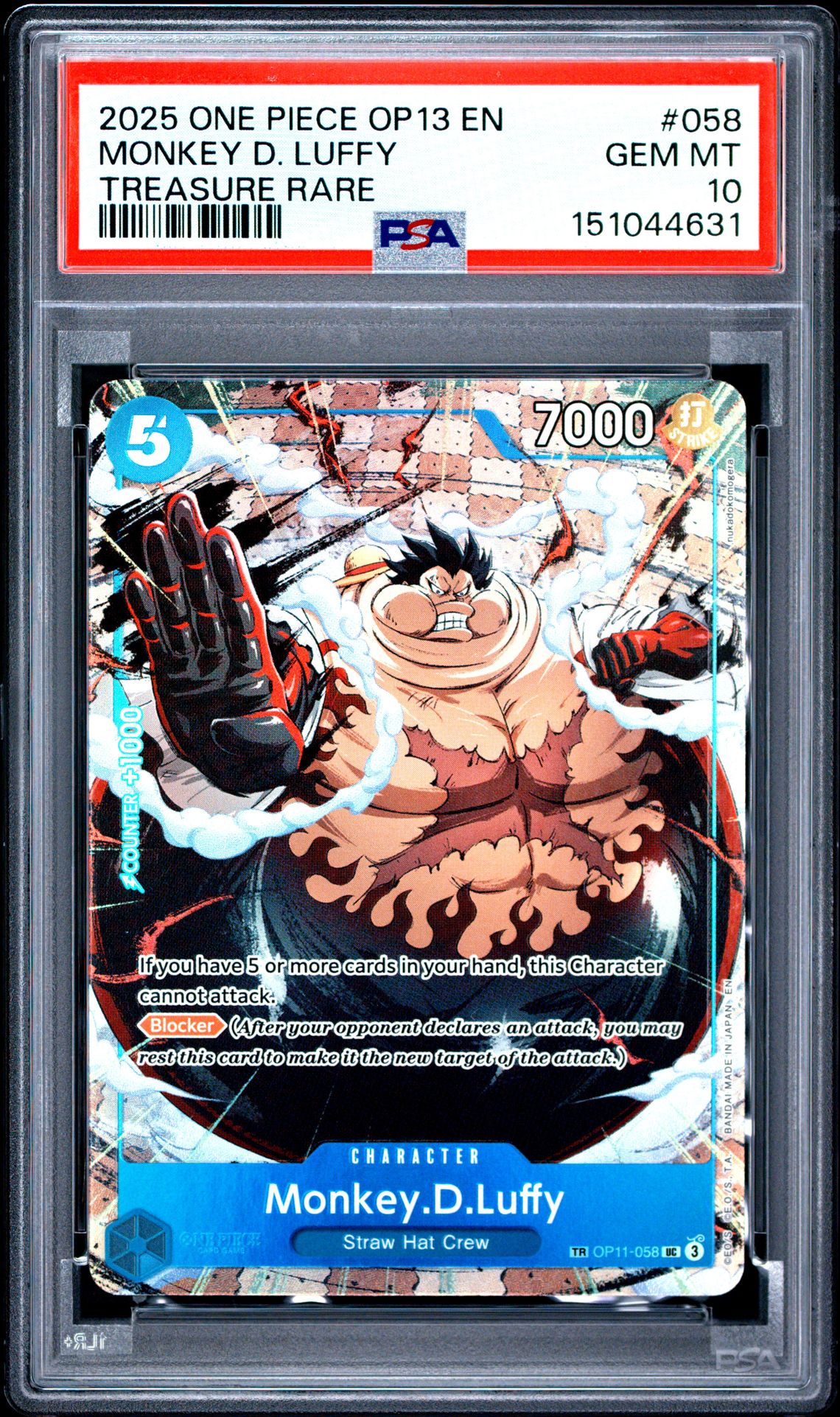 2025 One Piece Op13-Carrying On His Will Monkey D. Luffy #058 (Treasure Rare) Gem Mt 10 front