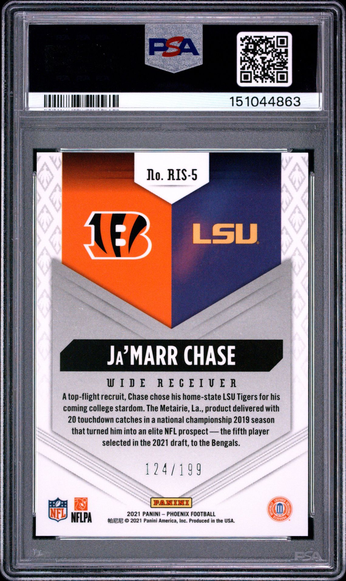 2021 Panini Phoenix Rookie Rising Ja'marr Chase #Ris-5 (Rookie Rising-Red) Mint 9 back