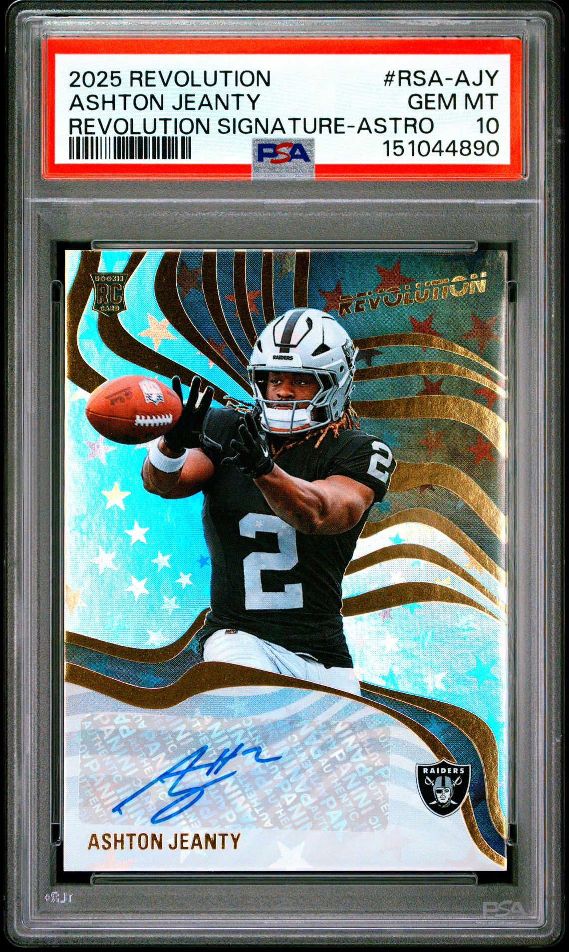 2025 Panini Revolution Revolution Signatures Ashton Jeanty #Rsa-Ajy (Revolution Signature-Astro) Gem Mt 10 front view - PSA graded GEM MT 10