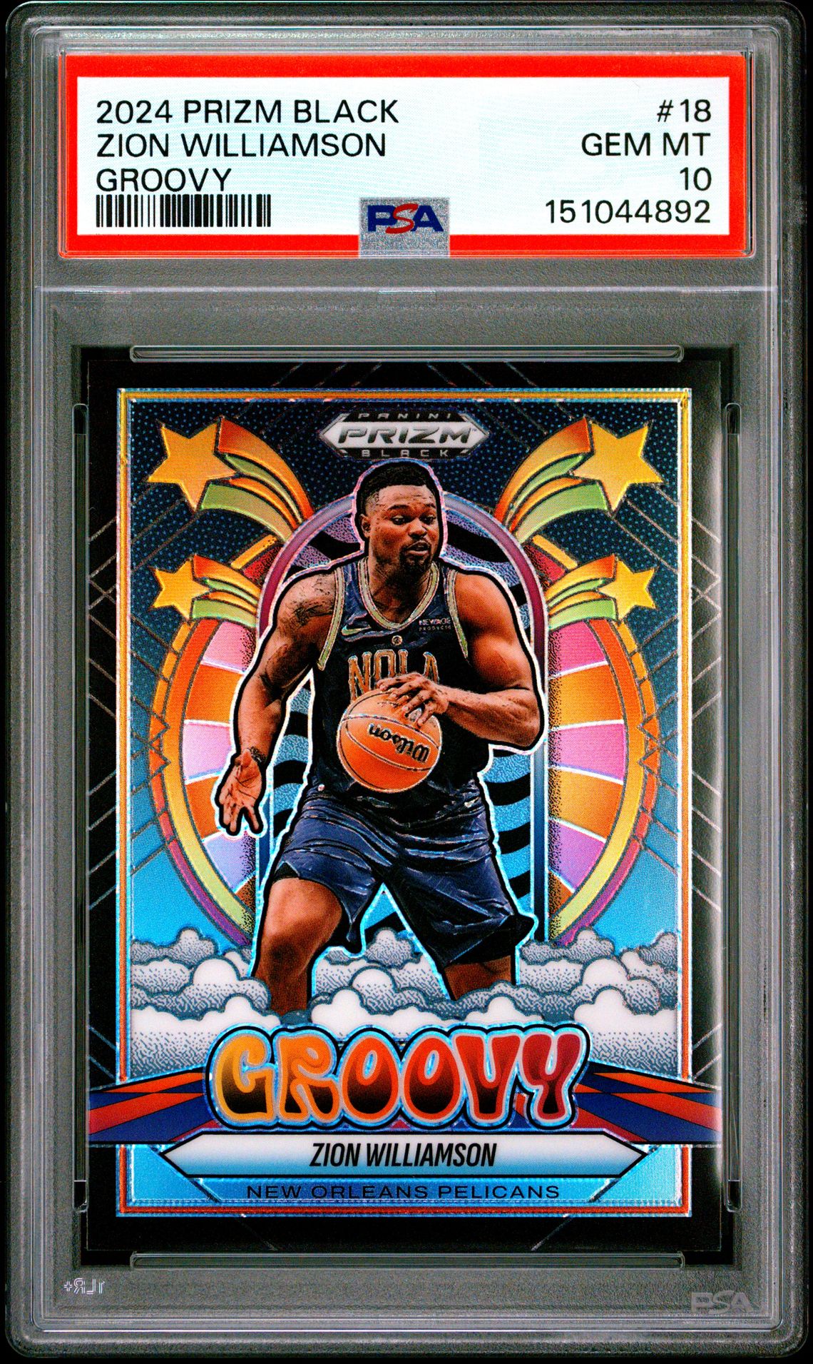 2024 Panini Prizm Black Groovy Zion Williamson #18 Gem Mt 10 front view - PSA graded GEM MT 10