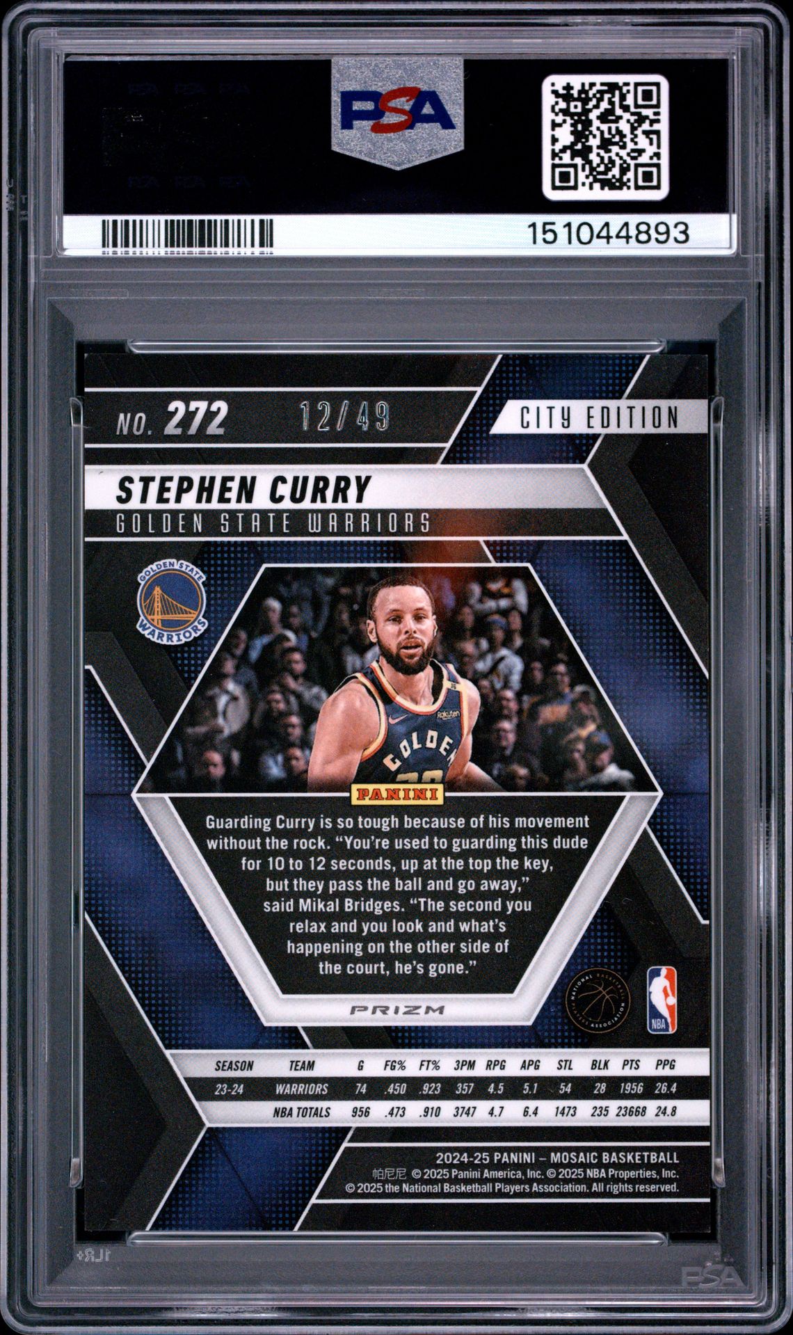 2024 Panini Mosaic Stephen Curry #272 (Orange Ice) Mint 9 back