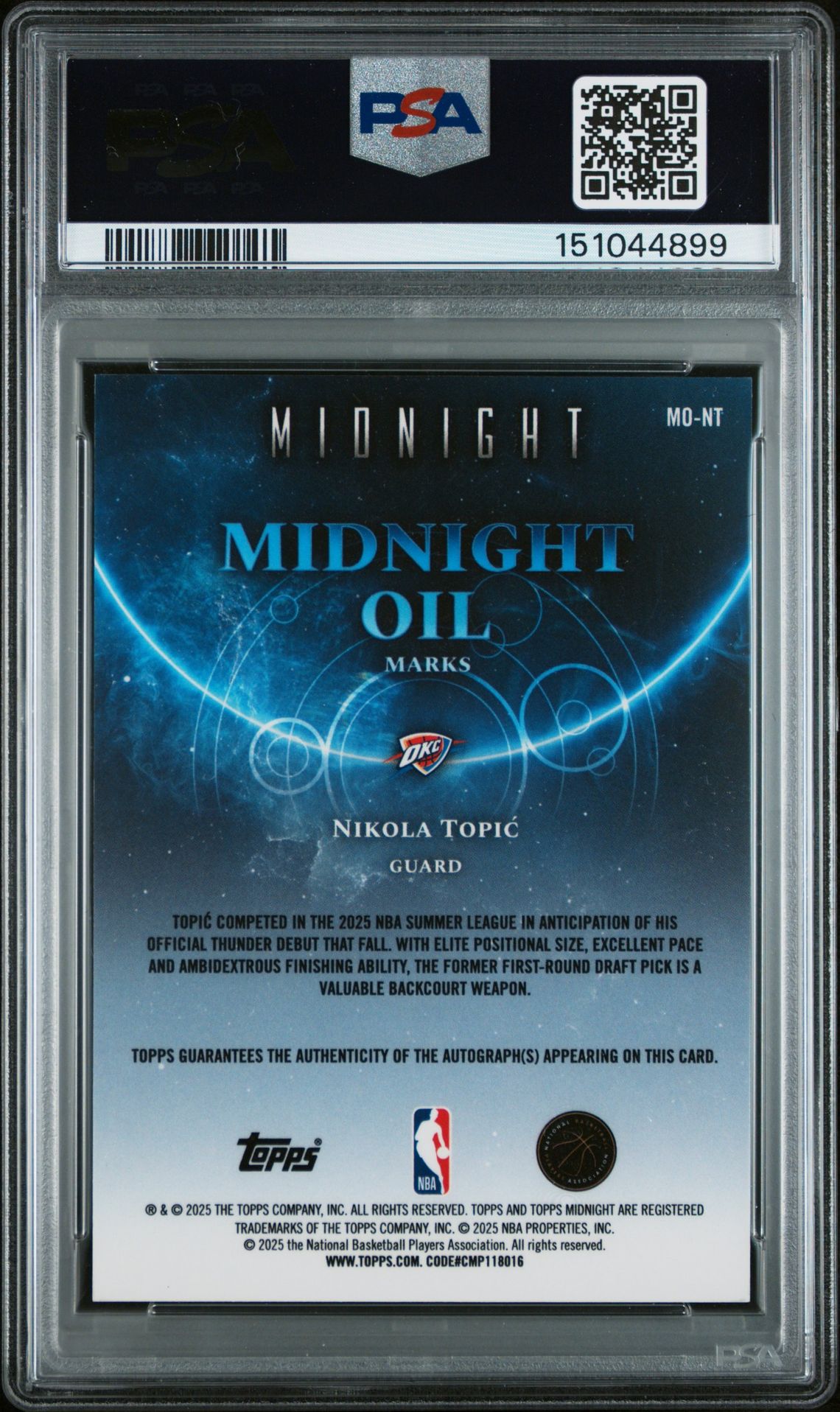 2025 Topps Midnight Midnight Oil Marks Nikola Topic #Mo-Nt (Midnight Oil Marks-Moonrise) Nm-Mt 8 back