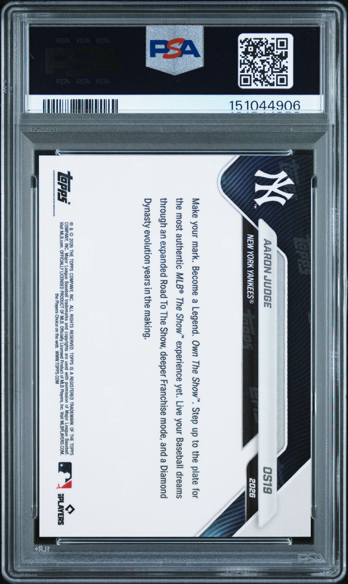 2026 Topps Now Offseason Aaron Judge #Os19 Gem Mt 10 back view - PSA certificate #151044906