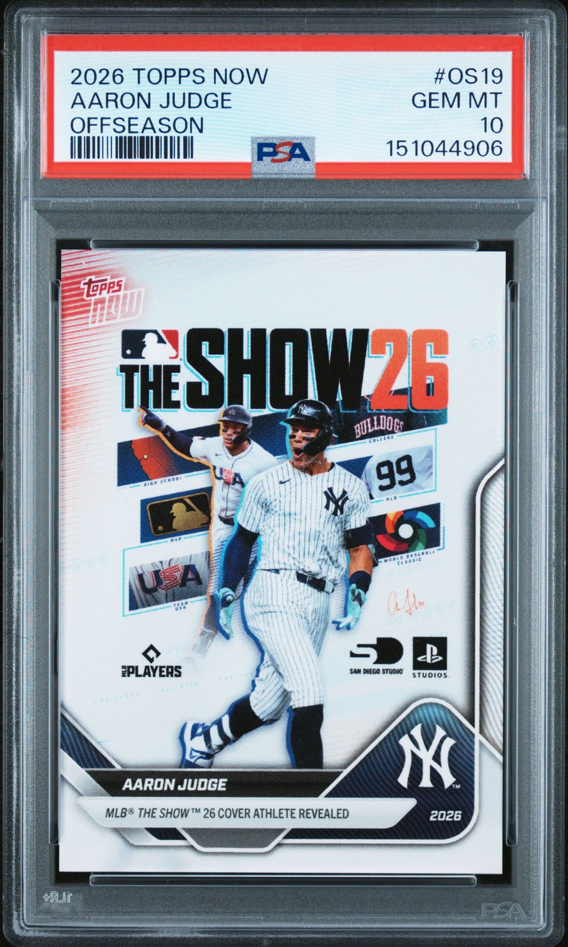 2026 Topps Now Offseason Aaron Judge #Os19 Gem Mt 10 front view - PSA graded GEM MT 10